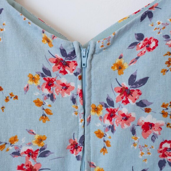 L Linen Blend Cottagecore Feminine Ruffle Ditsy Floral Mini Dress City Triangles - Picture 5 of 10